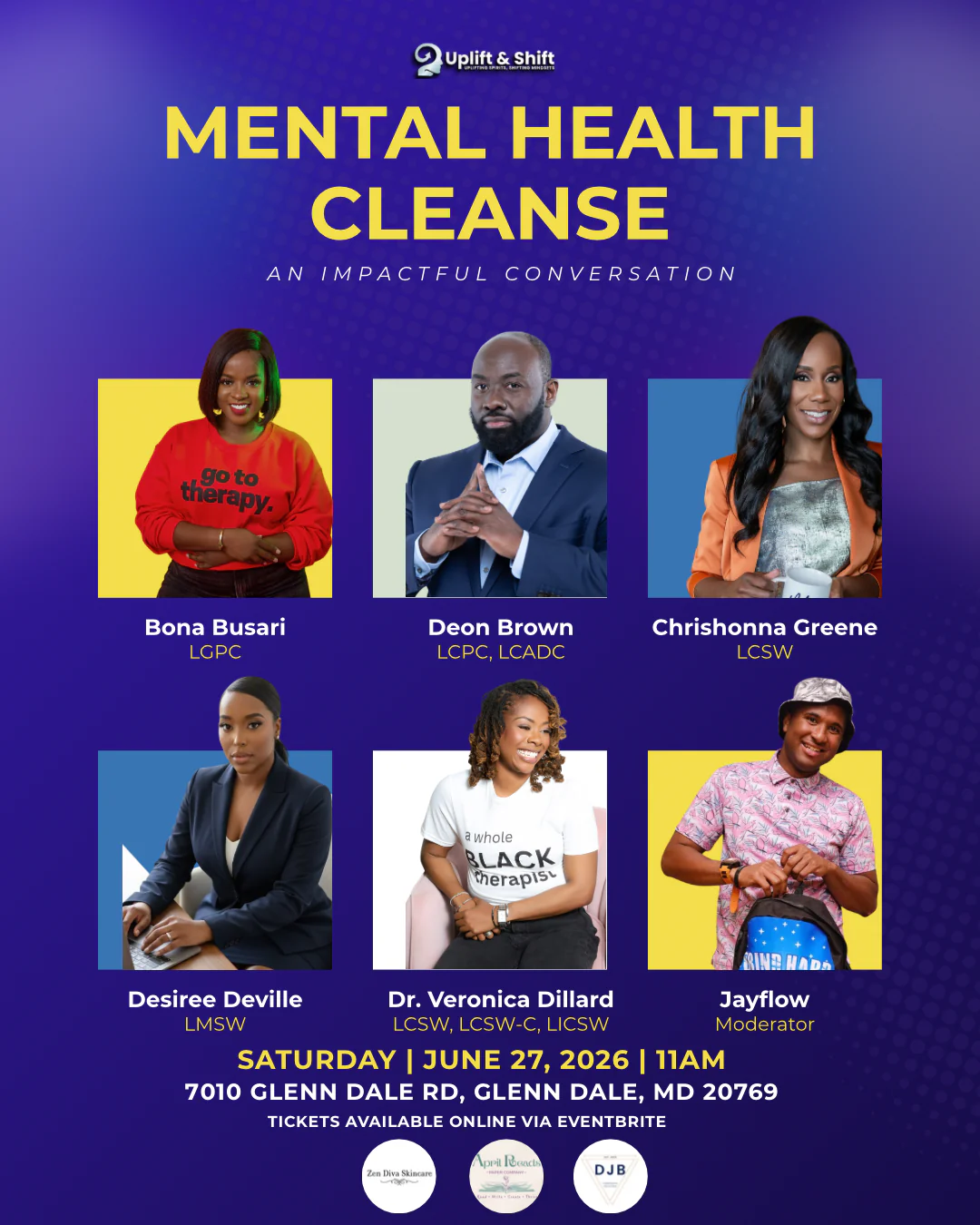 Flyer for the Mental Health Cleanse panel presented by Uplift & Shift, with Chrishonna Greene, LCSW among the panelists